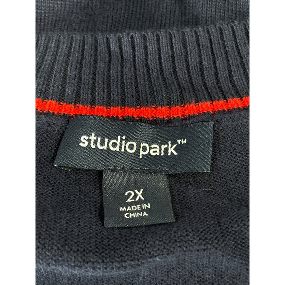 Studio Park x Amy Stran Galentine's V-Neck Heart Sleeve Navy Red Women Size 2X - Picture 3 of 6